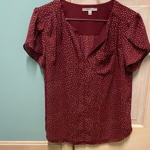 Worthington Maroon Blouse with Cream Dots